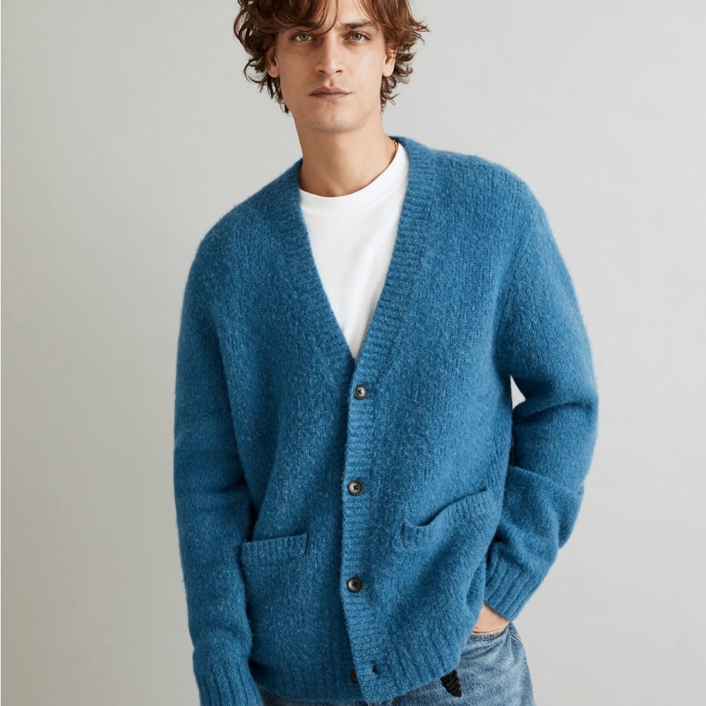 Madewell Men's Blue Fuzzy Button-Up Cardigan